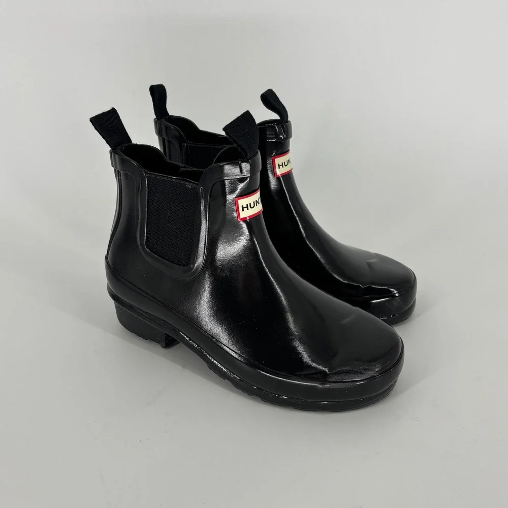 Hunter Original Gloss Chelsea Ankle Boots Black Kids Size 13 Rubber Waterproof